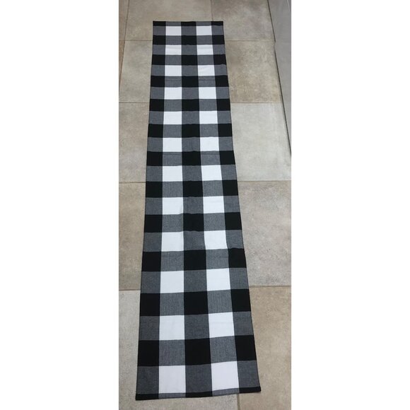 Pier 1 Imports Black White Buffalo Check Table Runner Holiday Decor 14.5” X 74 - Picture 6 of 8